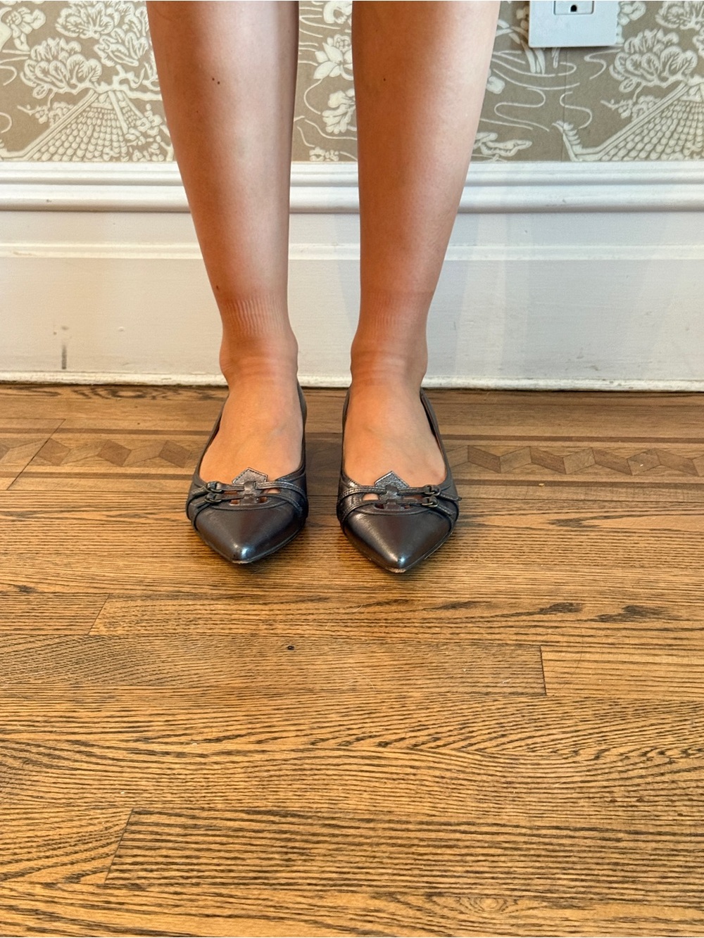 JCrew Pointed Toe Metallic Gray Ballet Flats